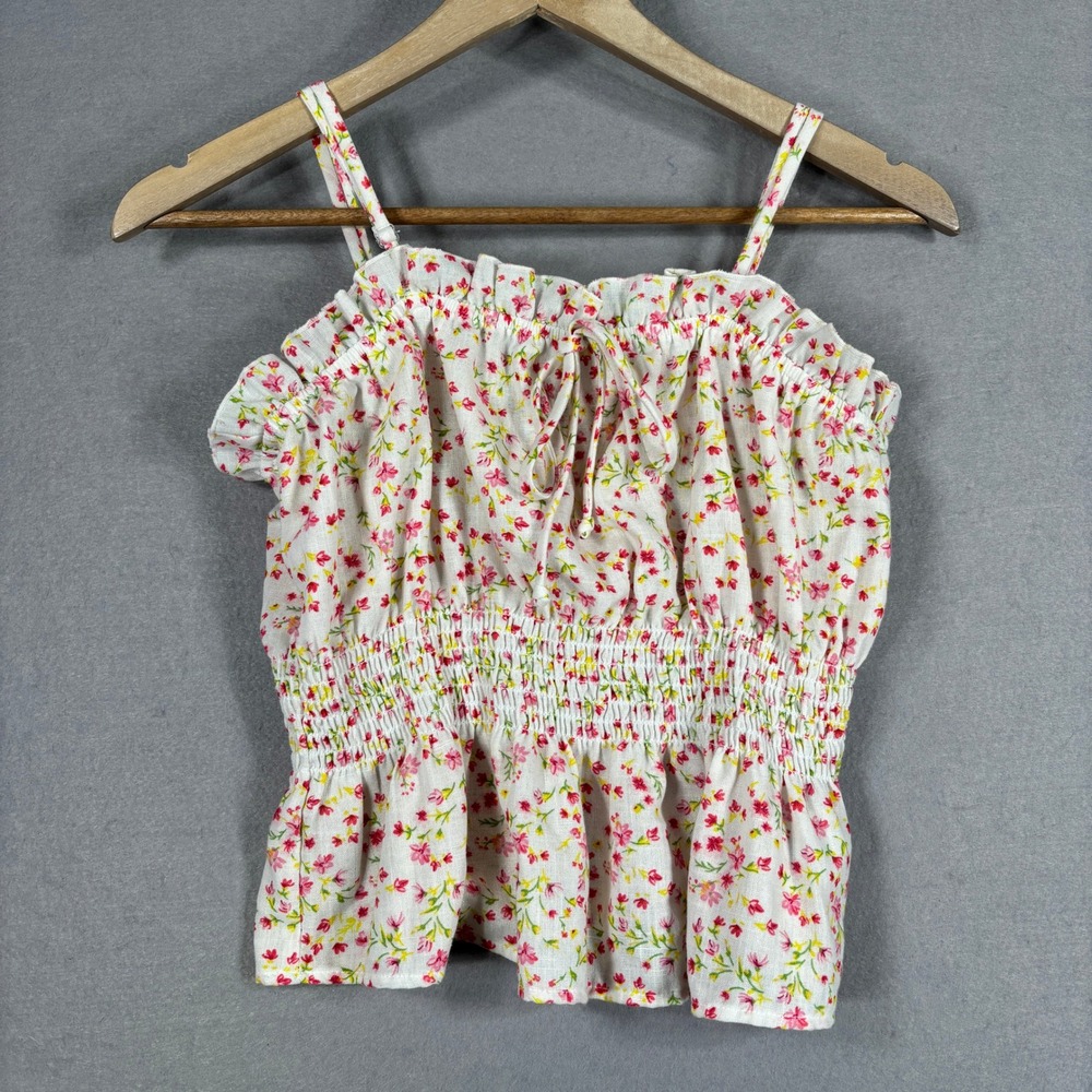 Papermoon Womens Floral Smocked Peplum Cami Tank Top Sz‎ M Cottage Boho Coquette